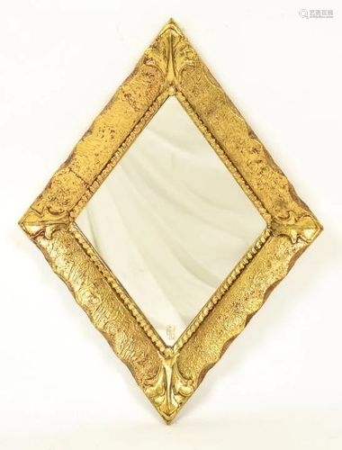 Florentine Style Gilt Wood Diamond Form Mirror