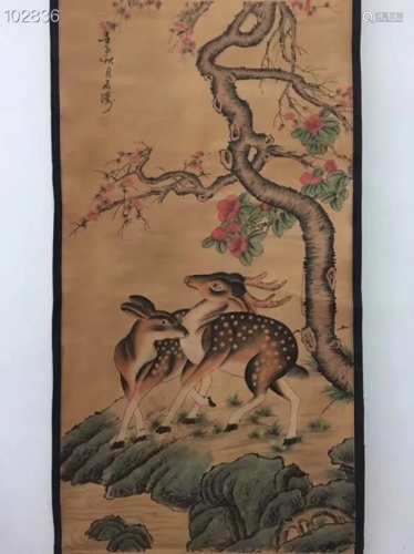 Chinese Ink Color Scroll Painting, Signed