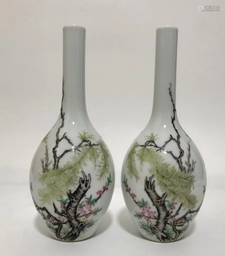 Pair of Chinese Wucai Porcelain Vases,Mark