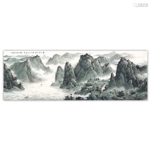 Chinese Ink Color Landscape Painting, Signed