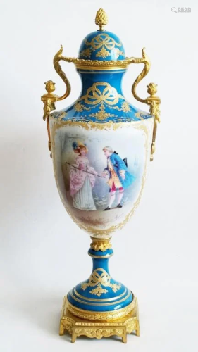 19C French Sevres Porcelain Gilt Bronze Vase