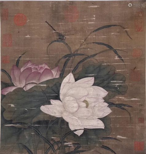 Chinese Ink Color Scroll Painting, Flowers, Signed