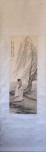 Chinese Ink Color Scroll Painting,Signed