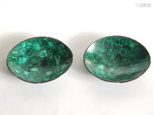 Antique Pair of Russian Malachite Dishes