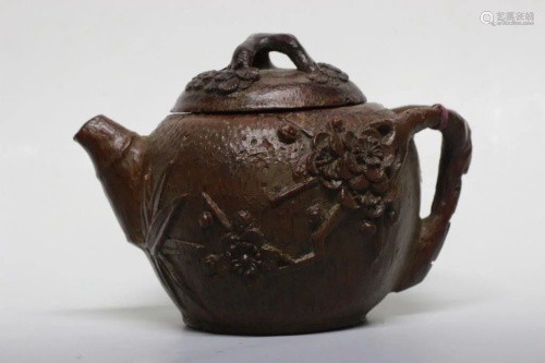 Chinese Bamboo Carved Teapot