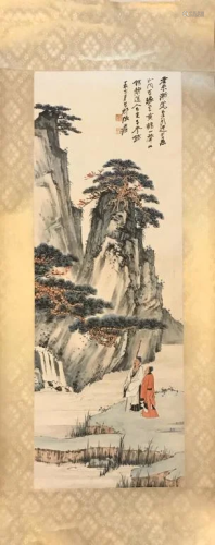 Chinese Ink Color Landscape Scroll Painting,Sign…