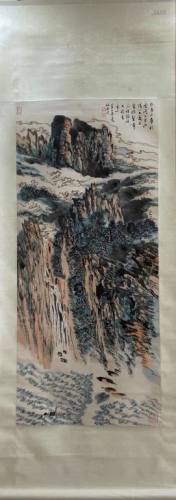 Chinese Ink Color Landscape Scroll Painting,Sign…