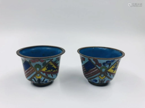 Two Qing Chinese Navy Cloisonee Cups