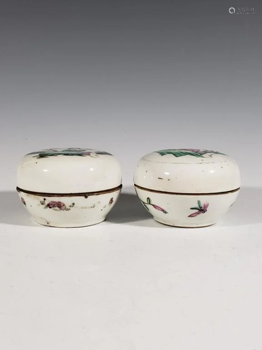 Two Qing Chinese Famille Rose Porcelain Ink Box