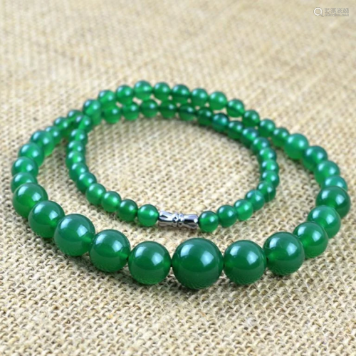 Chinese Green Agate Beads Necklace