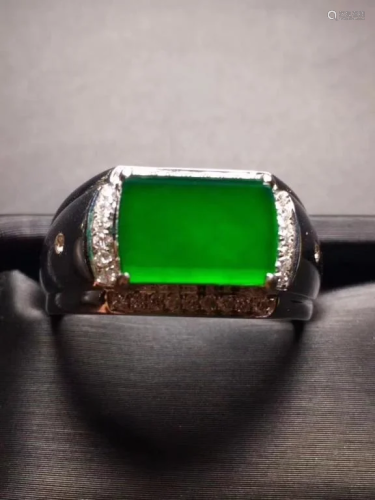 Chinese Green Jadeite Ring,Semi-Transparent
