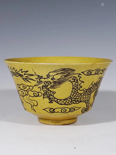 Chinese Yellow Glazed Porcelain Bowl,Mark