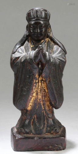 Chinese Antique Gilt Gold Bronze Scholar Statue