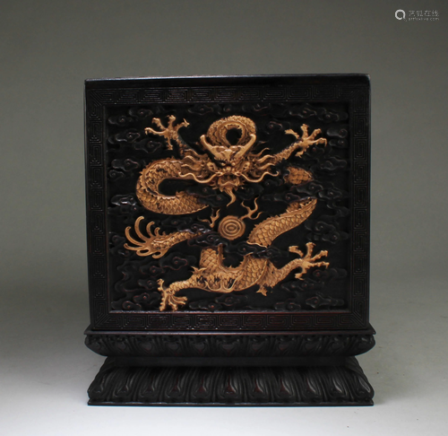 A Carved Hardwood Square Shaped Seal Box