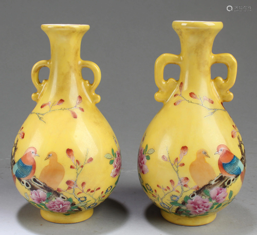 A Pair of Chinese Famille Jaune Porcelain Vases