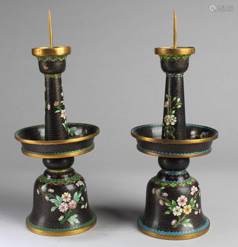 A Pair of Chinese Cloisonne Candle Holders