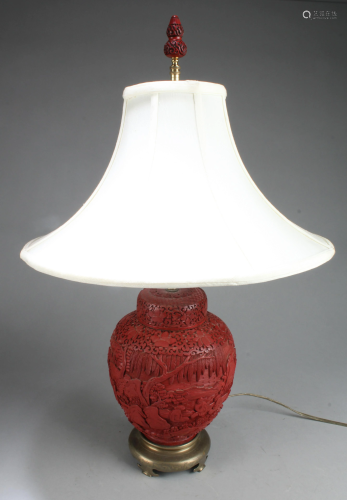 Antique Cinnabar Lacquer Table Lamp