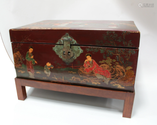 A Leather Lacquer Wrapped Wooden Chest