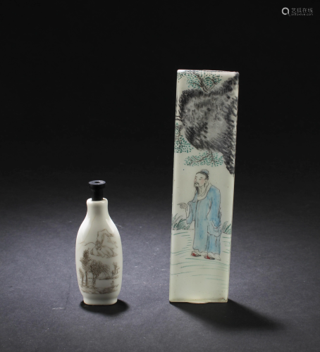 A Porcelain Snuff Bottle and A Peking Glass Ornament