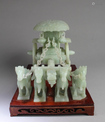 An Old Carved Jade Horse-Drawn Vehicle