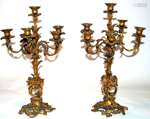 coppia di candelabri in bronzo dorato fine
