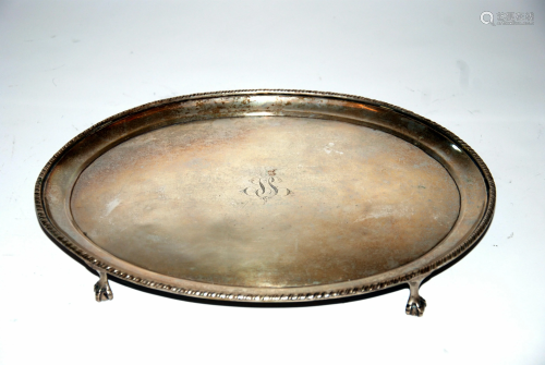 vassoio in argento con 4 piedini sec.XIX cm