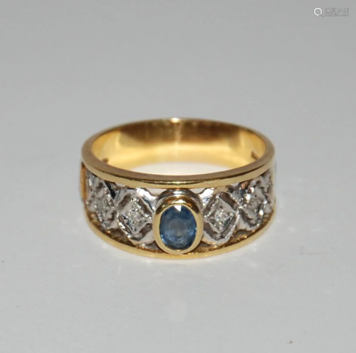 anello oro giallo + brillantini e pietra