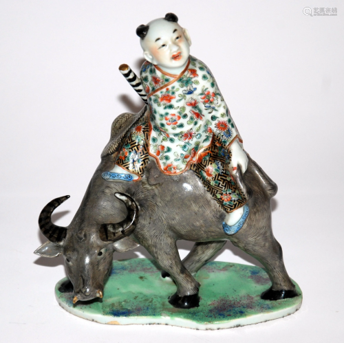 Cina scultura in porcellana raff.uomo su asino