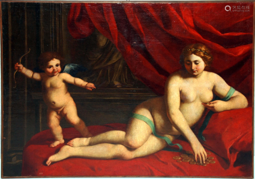olio su tela raff.Venere e Cupido sec.XVII cm.