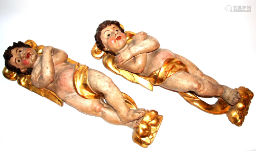 coppia di sculture raff.angeli in legno policromo