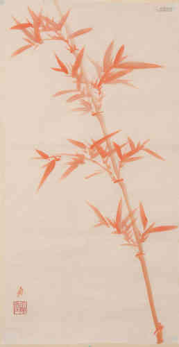 A Chinese Red Bamboo Painting, Zhang Daqian Mark