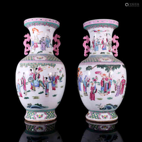 A Pair of Chinese Double-eared Porcelain Vases