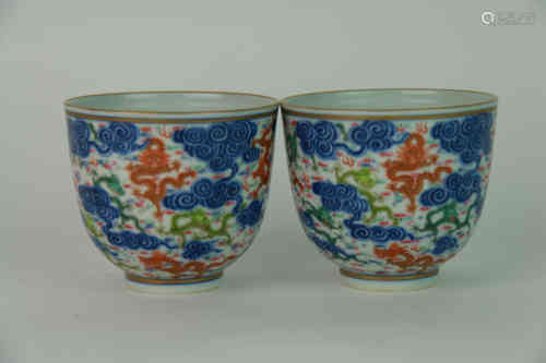 A Pair of Chinese Blue and White Porcelain Cups