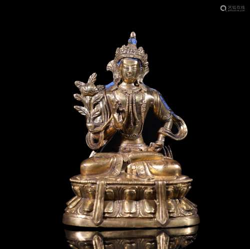 A Chinese Tibetan Bronze Gilding Buddha Statue 