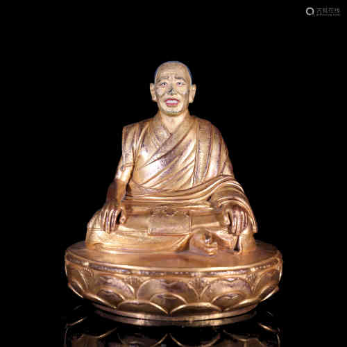 A Chinese Bronze Gilding Guru Buddha Statue 