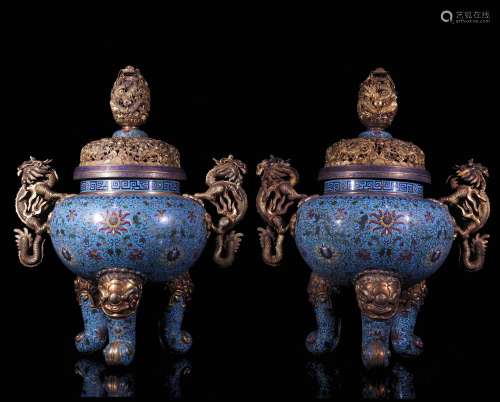A Pair of Chinese Cloisonne Incense Burners