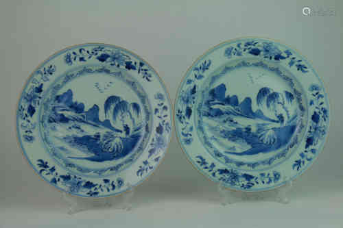 A Pair of Chinese Blue and White Porcelain Plates