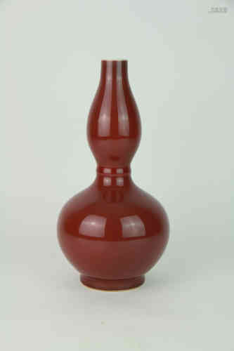 A Chinese Red Glazed Porcelain Gourd-shaped Vase