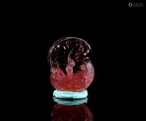 A Chinese Double Colored Tourmaline Ornament