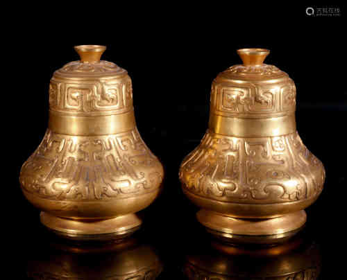 A Pair of Chinese Bronze Gilding Utensils 