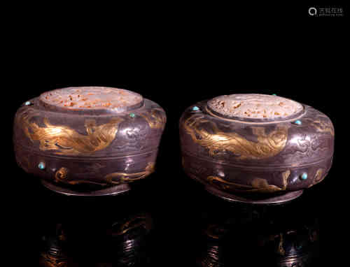 A Pair of Chinese Silver Gilding Incense Burners