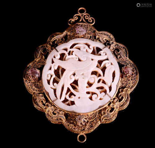 A Chinese Silver Gilding Pendant
