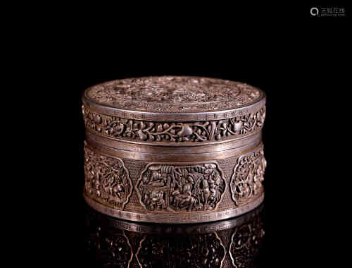 A Chinese Carved Silver Storage Box