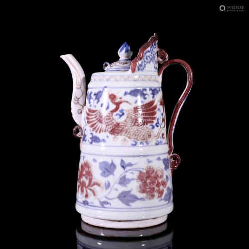 A Chinese Blue and White Underglazed Red Porcelain Pot