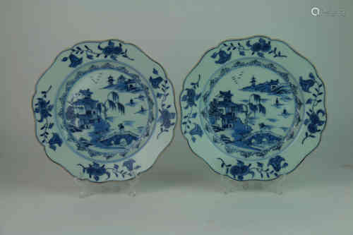 A Pair of Chinese Blue and White Porcelain Plates