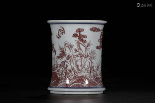 A Chinese Underglazed Red Porcelain Brush Pot