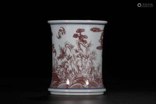 A Chinese Underglazed Red Porcelain Brush Pot