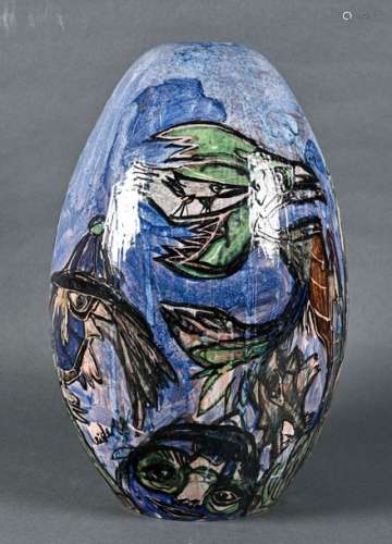 Yannick LEIDER (XXe siècle) Vase ovoïde en faïence…