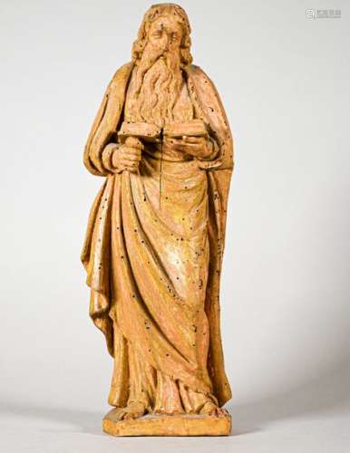 Sculpture en bois représentant un saint en lecture…