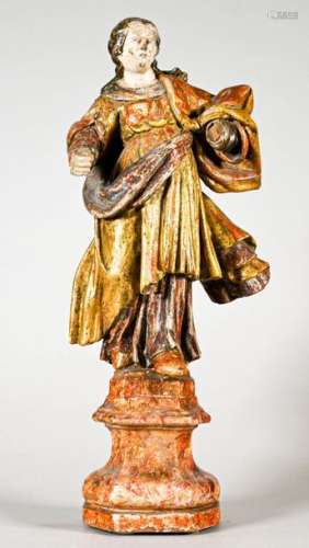 Figure de Sainte en bois sculpté polychrome sur un…